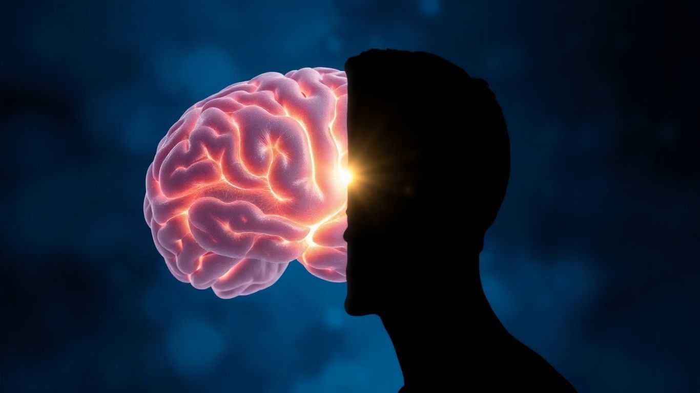 Gehirn und menschliche Silhouette mit Licht