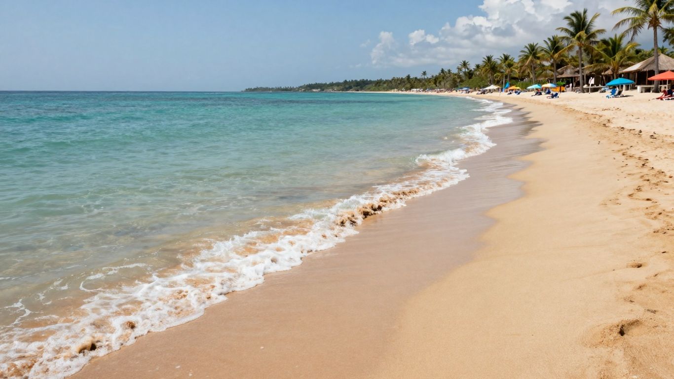 Affordable European beach with clear water and golden sand.