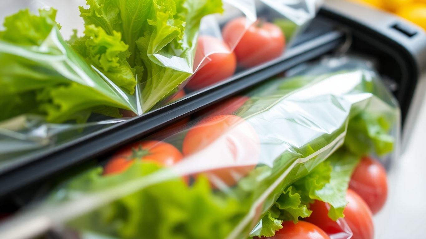 เครื่องซีลสุญญากาศกำลังปิดผนึกผักสดในถุง