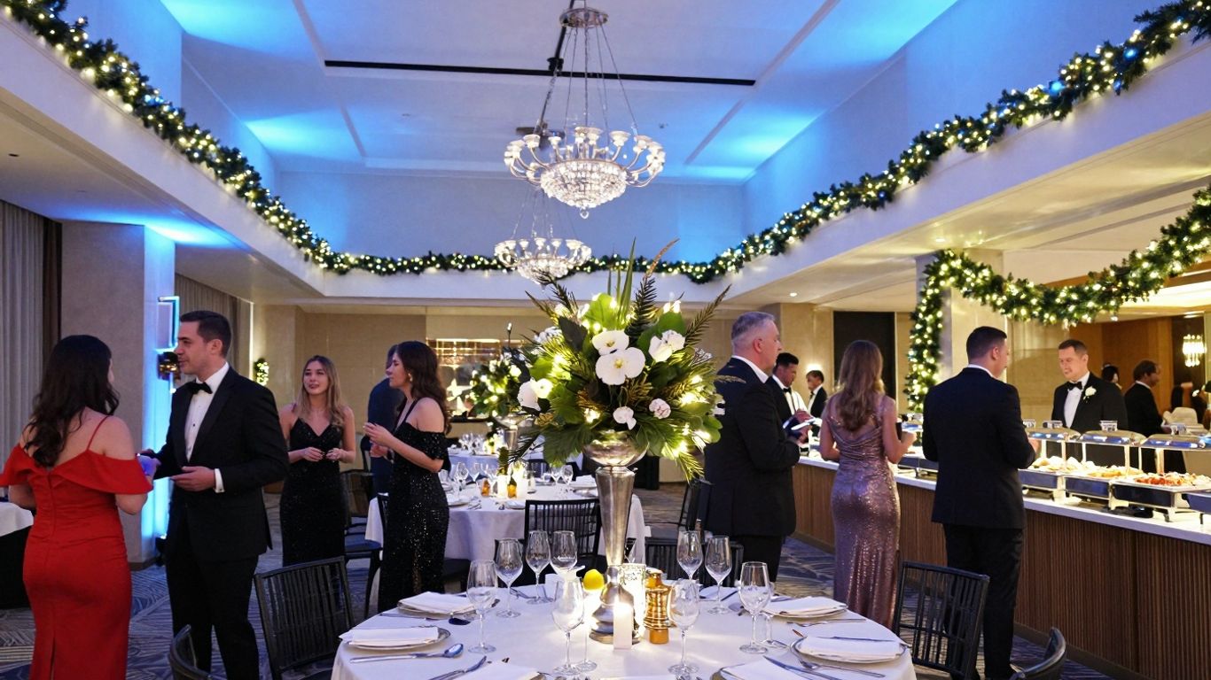 Festive Dallas corporate holiday party venue with elegant decor.