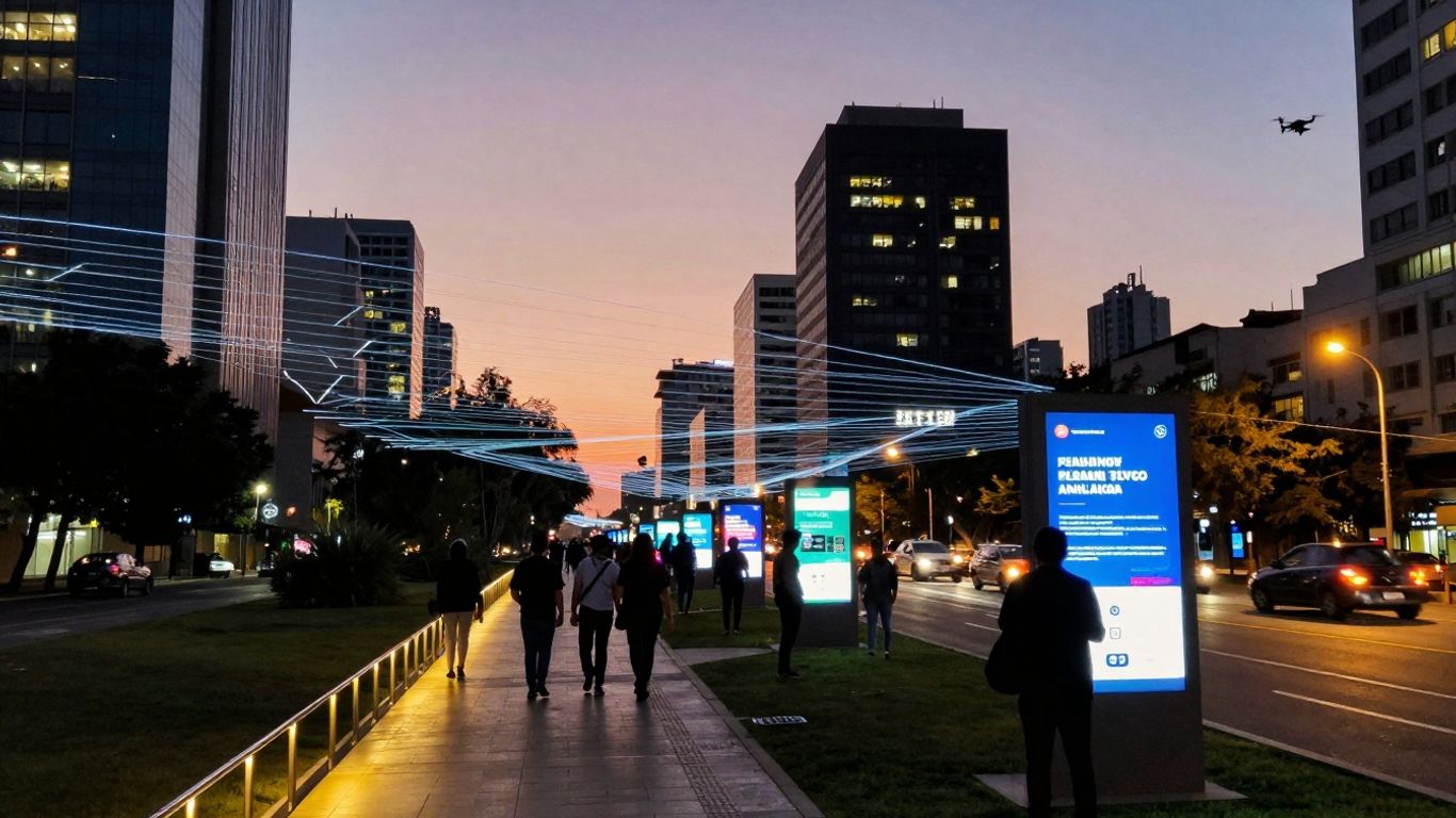 Oraș inteligent cu cetățeni implicați și tehnologie avansată.