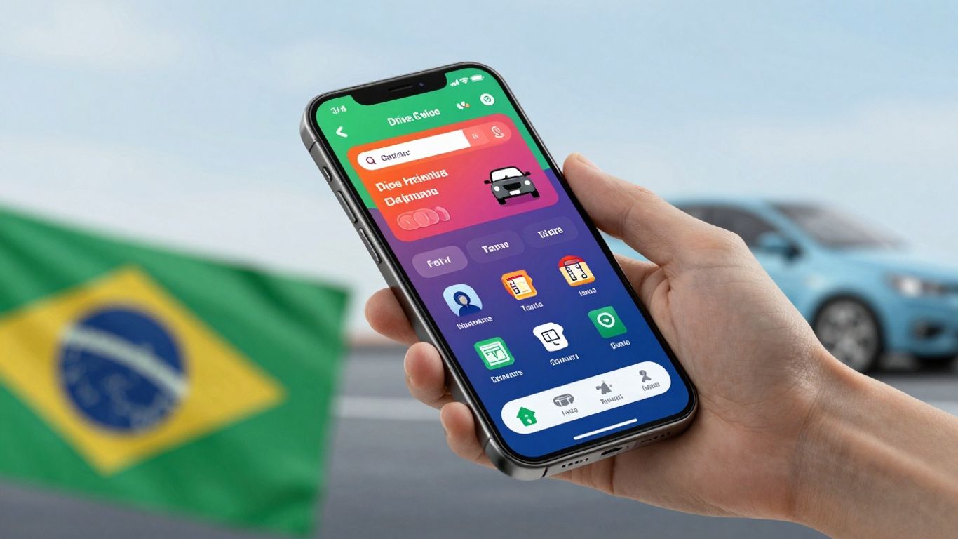Tela de celular com ícones de carro e aprendizado.