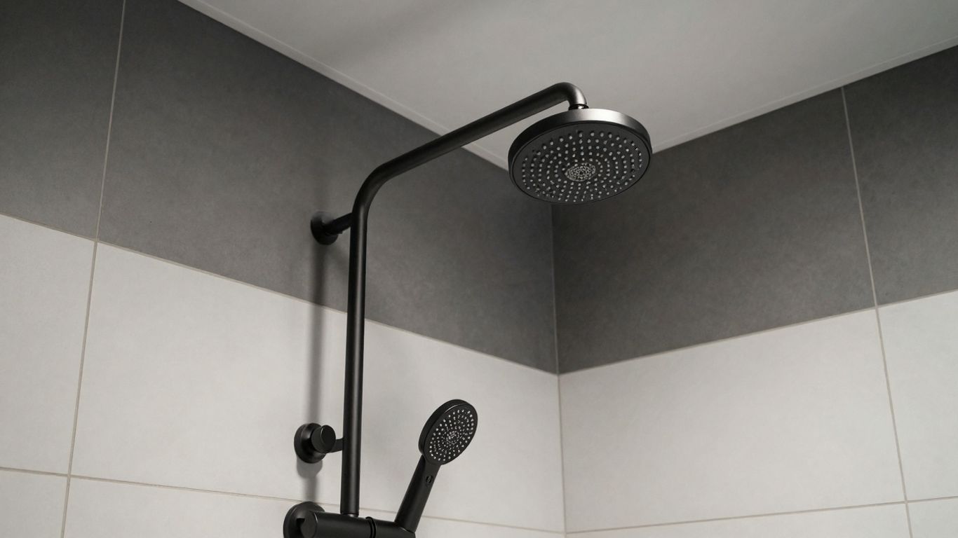Modern black shower set in a stylish bathroom.