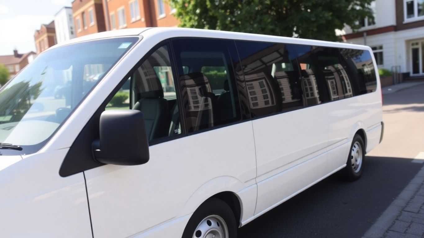 White 8 seater minibus parked on a street in Slough.