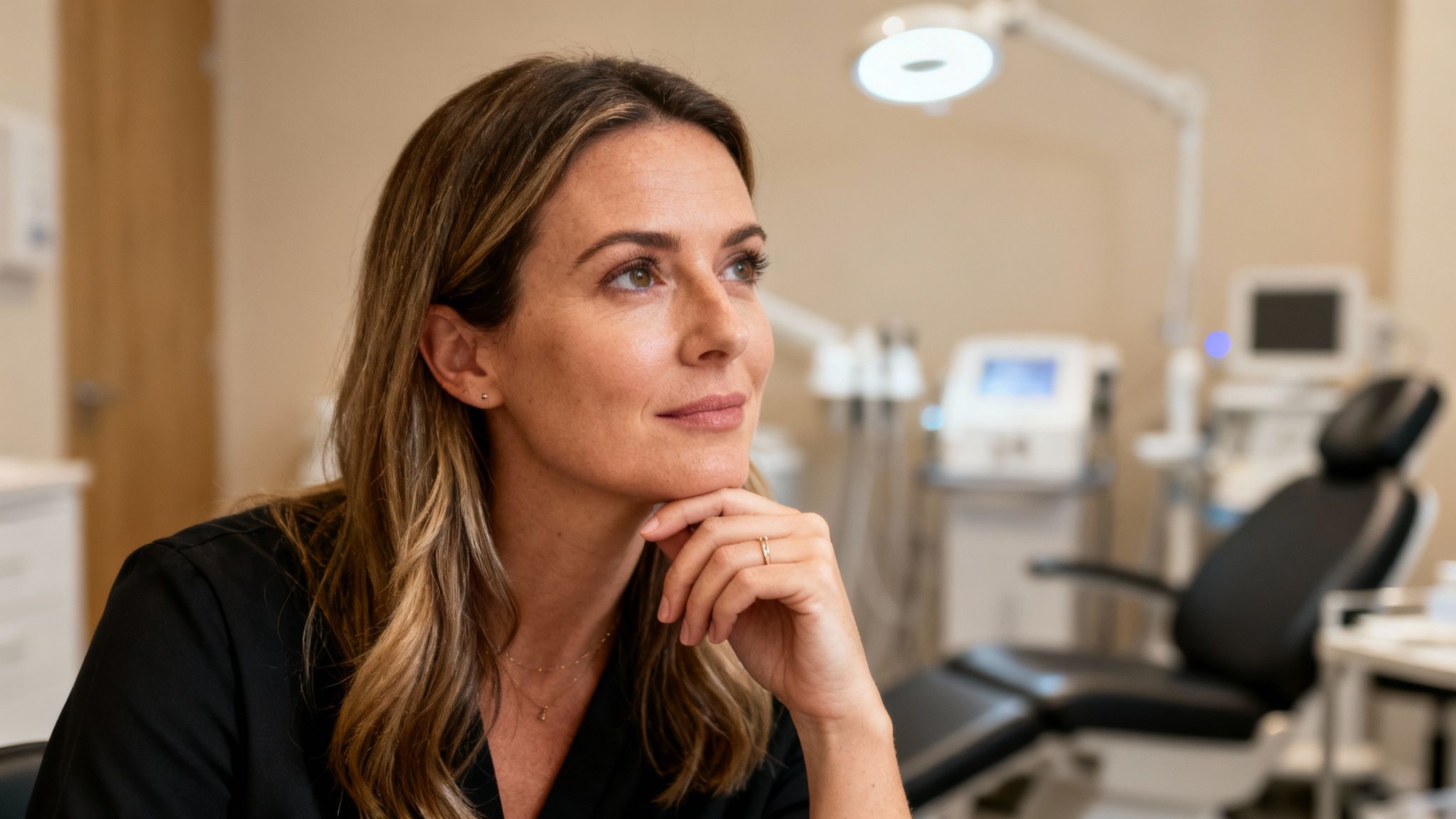 Med spa owner brainstorming clinic ideas with AI focus.