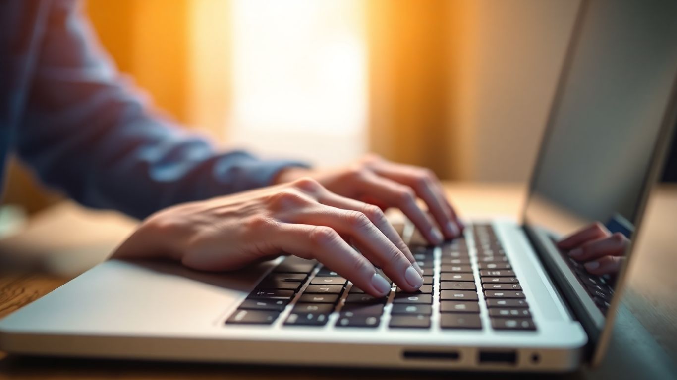 Mains tapant sur un clavier d'ordinateur portable