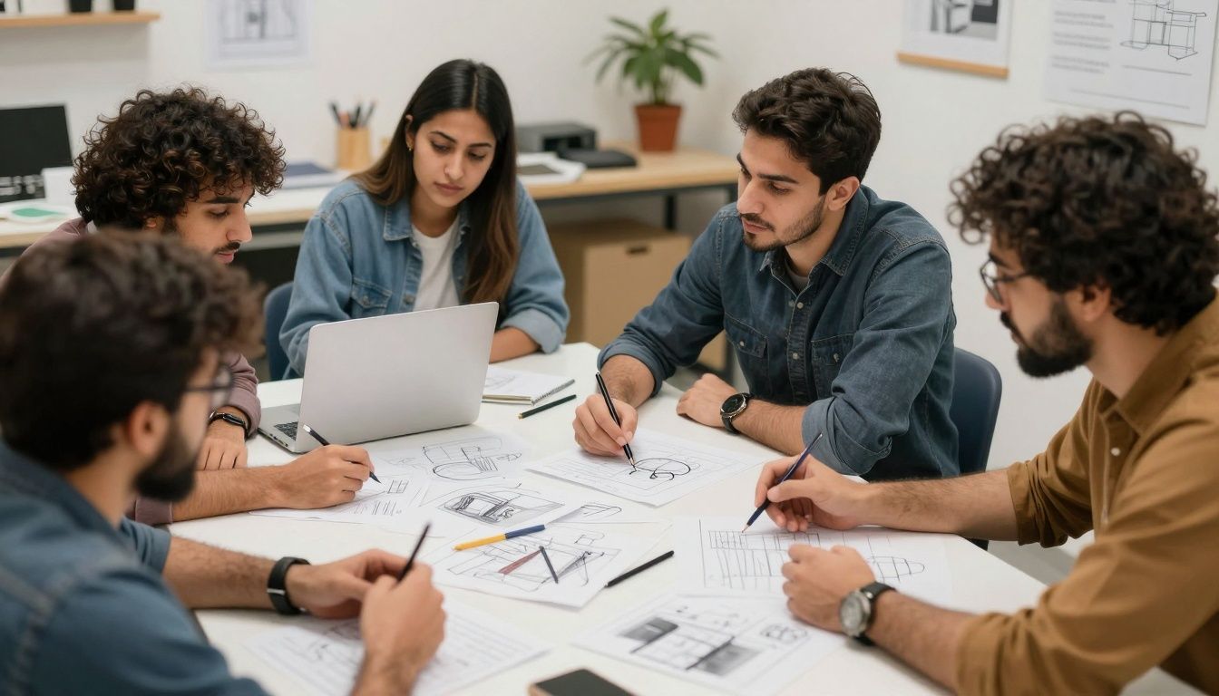 Small business team brainstorming innovative ideas.