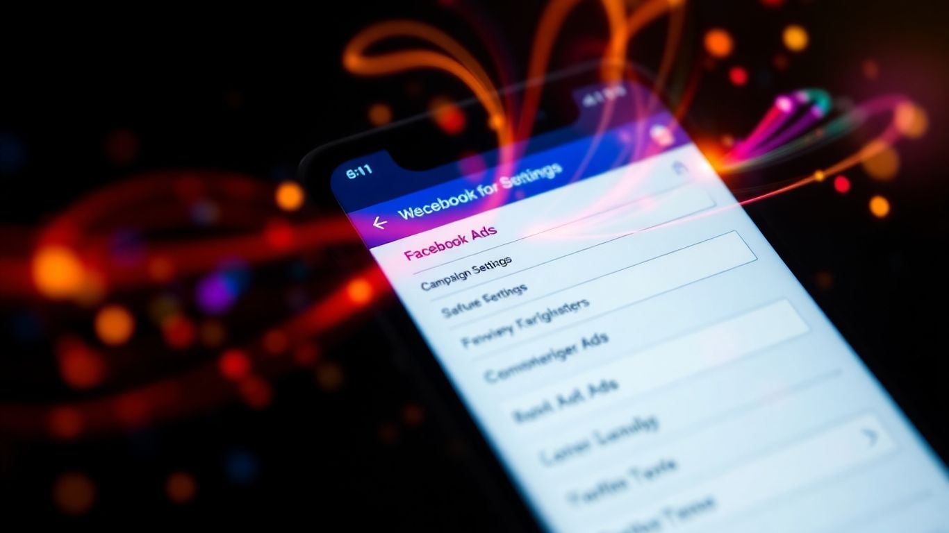 หน้าจอ Facebook Ads พร้อมเอฟเฟกต์ดิจิทัล