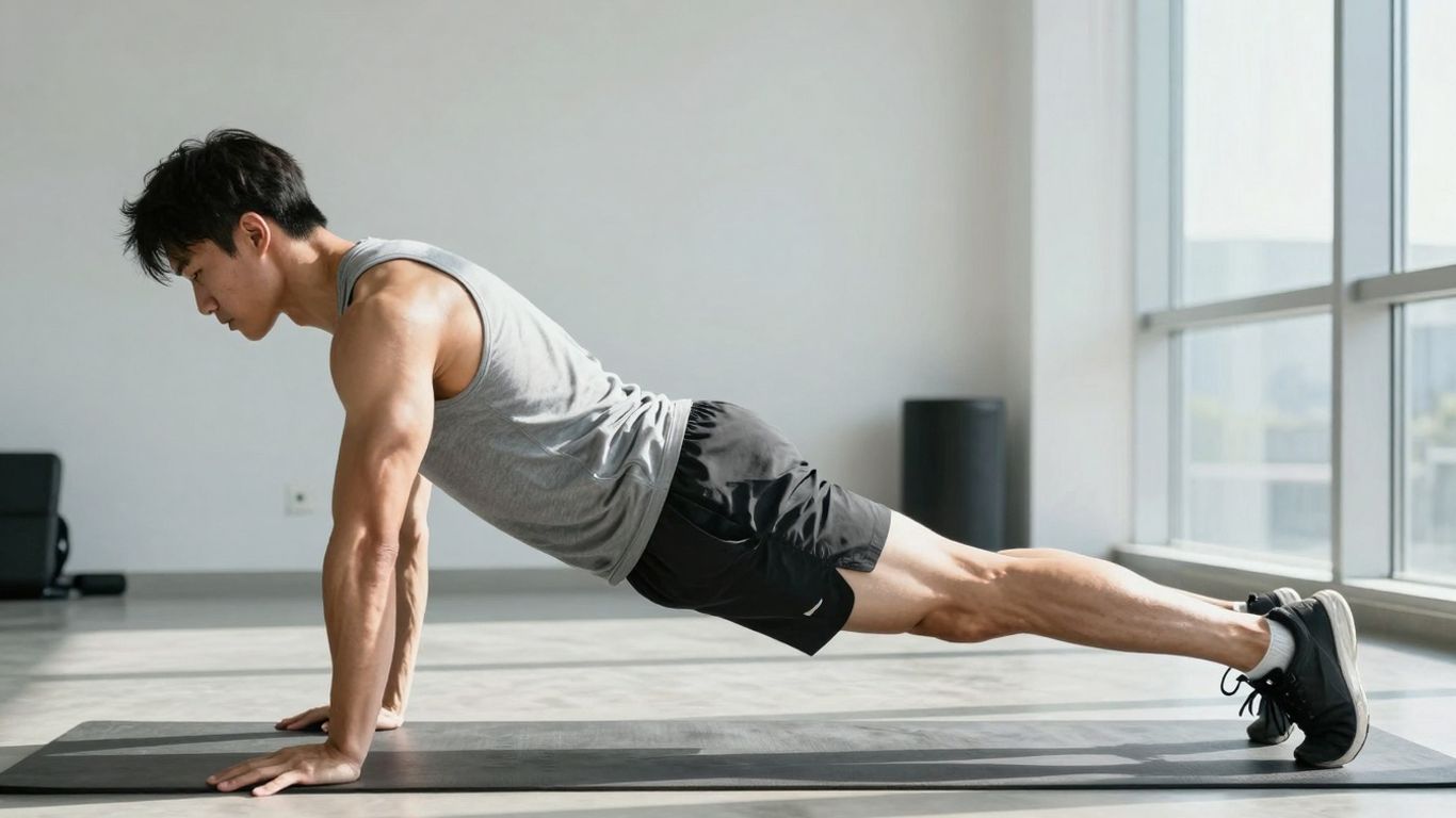 Persoană făcând exerciții fizice în sală.