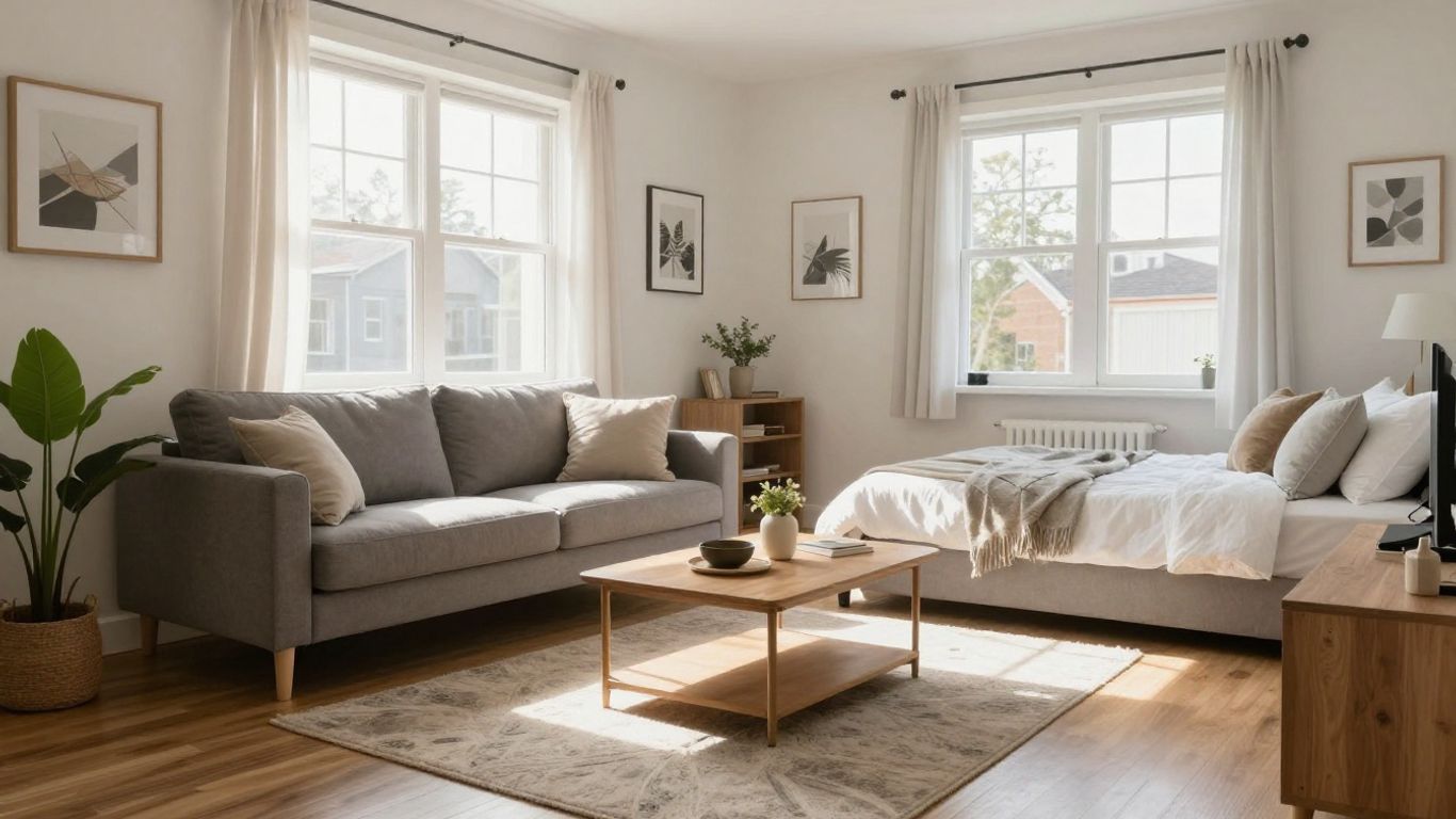Cozy Airbnb living room with natural light.
