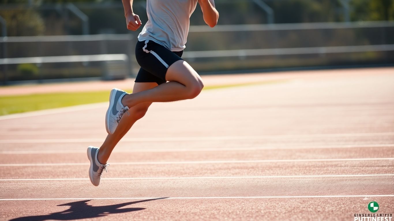 Runner in motion on a track.