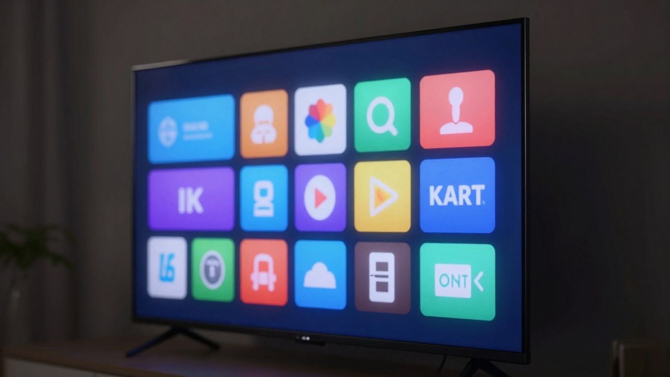 Television screen with colorful channel icons.