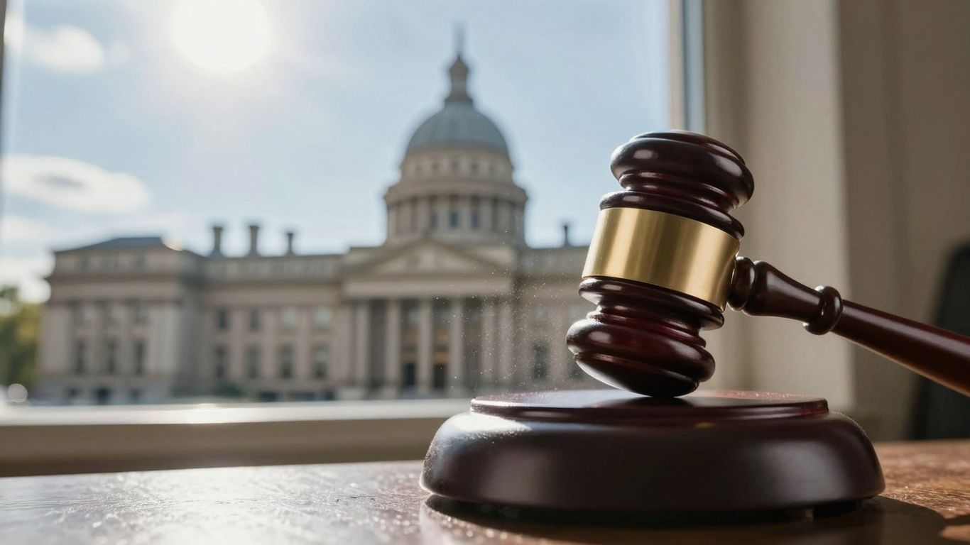 Ciocan de judecată lovind un bloc de lemn în parlament.