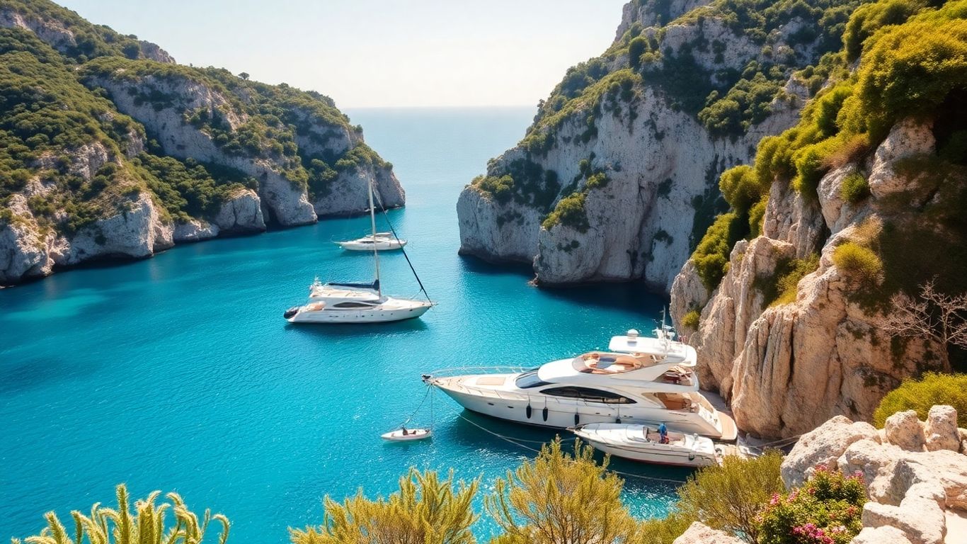 Eleganti yacht in una baia appartata di un'isola croata.