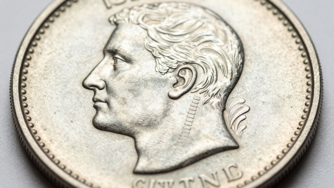 Close-up of a coin showing detailed strike quality.