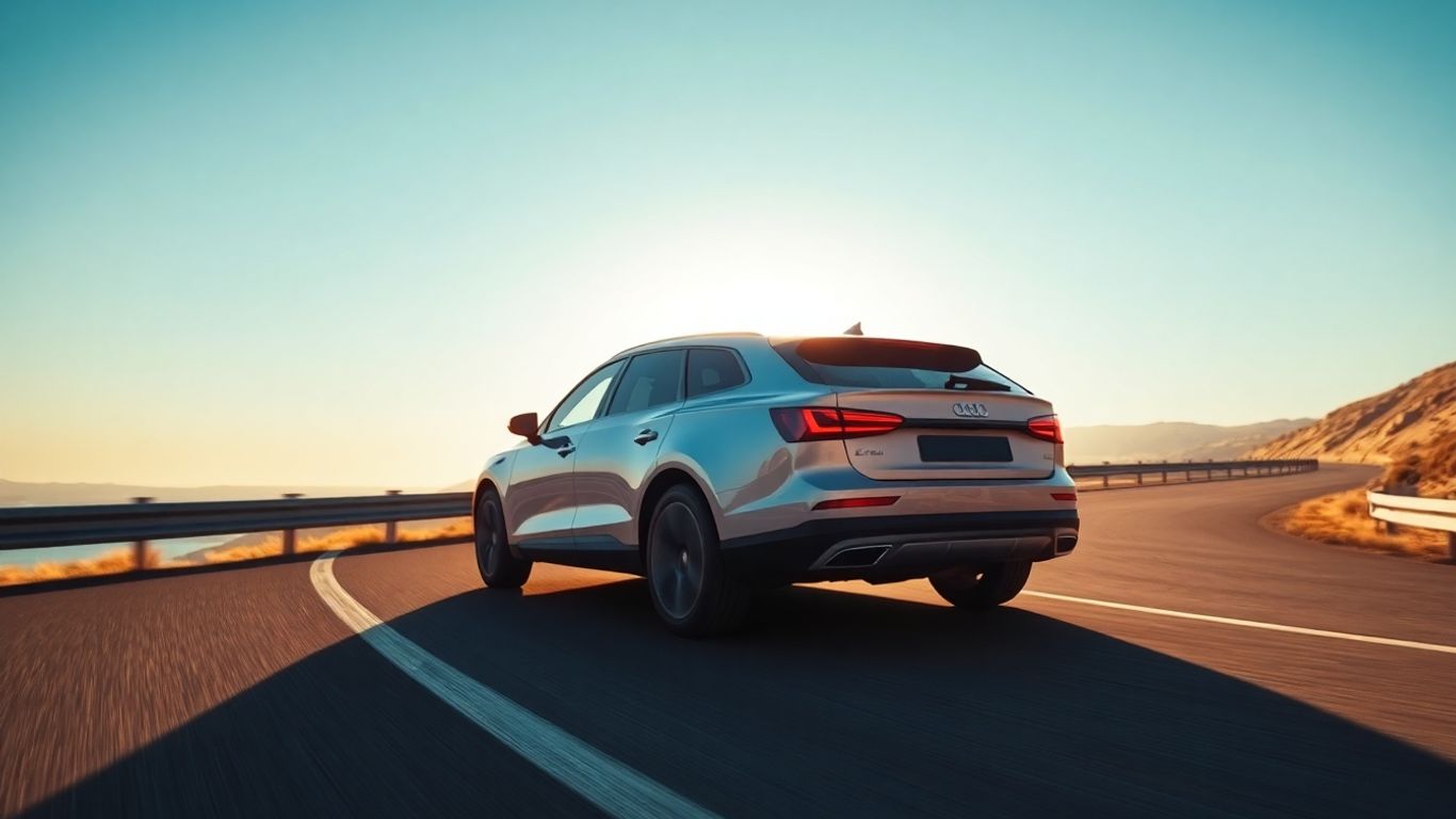 Voiture de société sur une route panoramique.