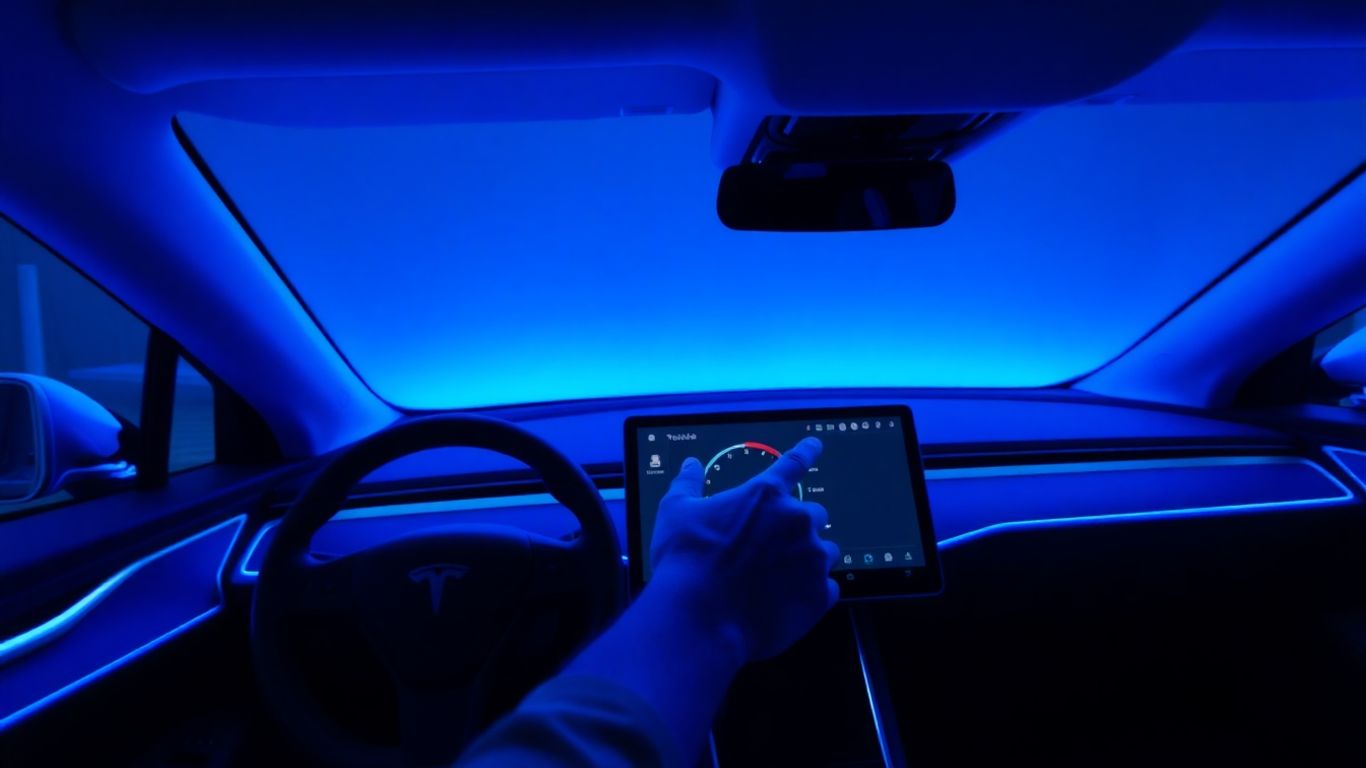 Tesla interior with climate control interface.