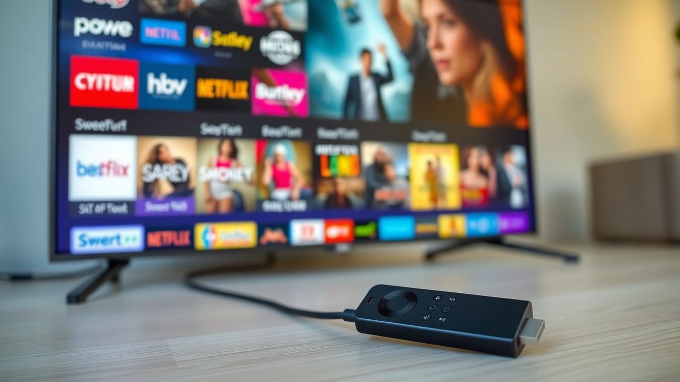 Firestick with diverse entertainment options on screen.
