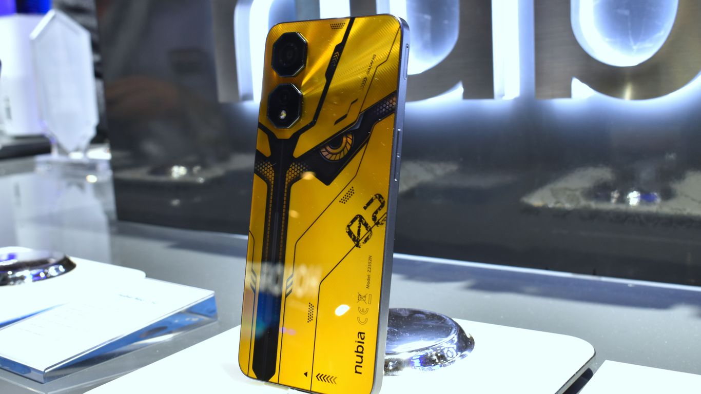 Yellow smartphone with futuristic design and camera lenses