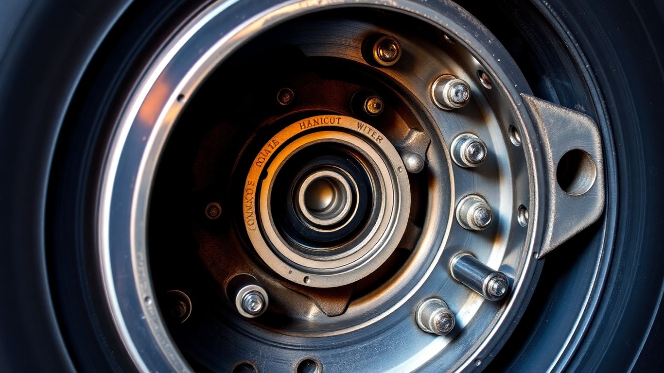 Truck wheel hub assembly with visible gears and bearings.