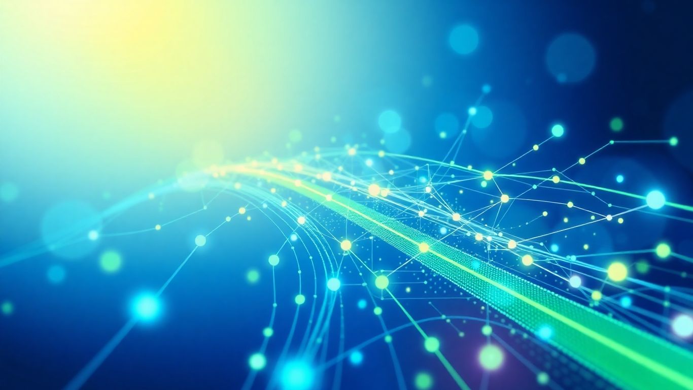 Digital pathways and abstract shapes indicating business growth.