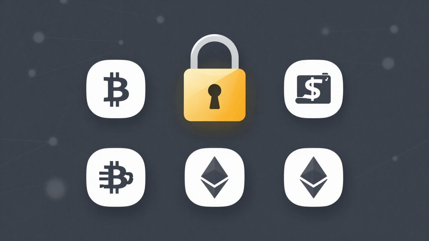 Fidelity crypto wallet with secure lock and cryptocurrency icons.