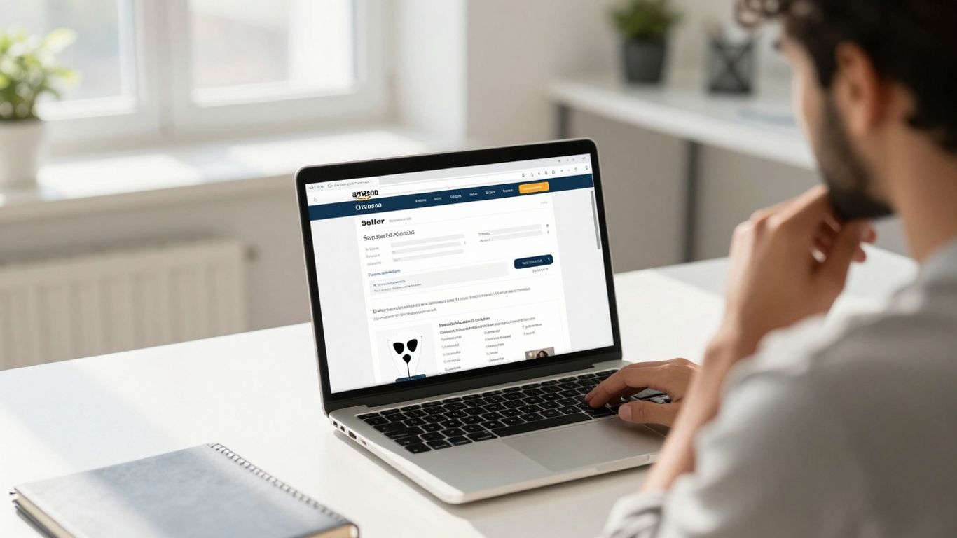 Person using Amazon Seller Central on a laptop.