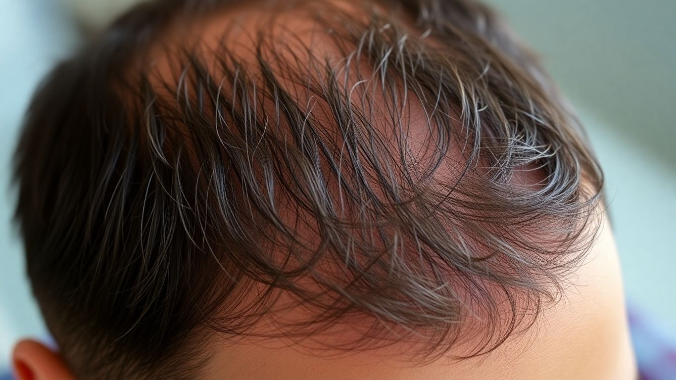 Man's scalp with healthy hair regrowth.