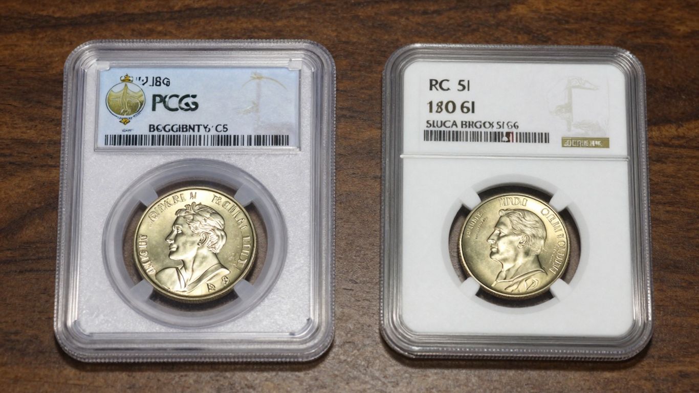 PCGS and NGC coin grading slabs with coins