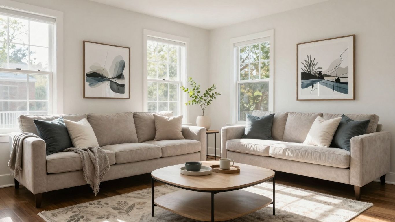 Stylish living room in an Atlanta short-term rental.