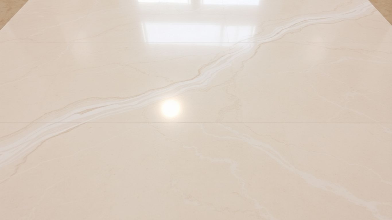 Polished Botticino marble floor with elegant veining.