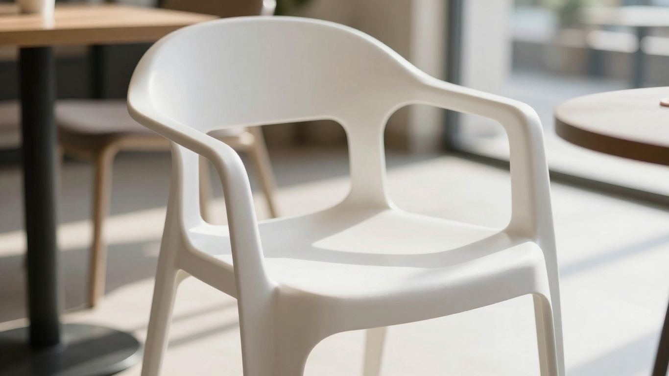 Moderner Plastikstuhl in hellem, vielseitigem Ambiente.