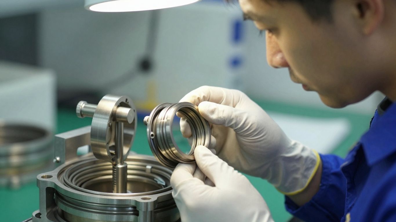 Technician inspecting a mechanical seal