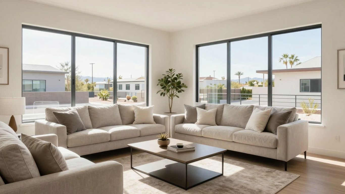 Modern minimalist Phoenix Airbnb living room interior
