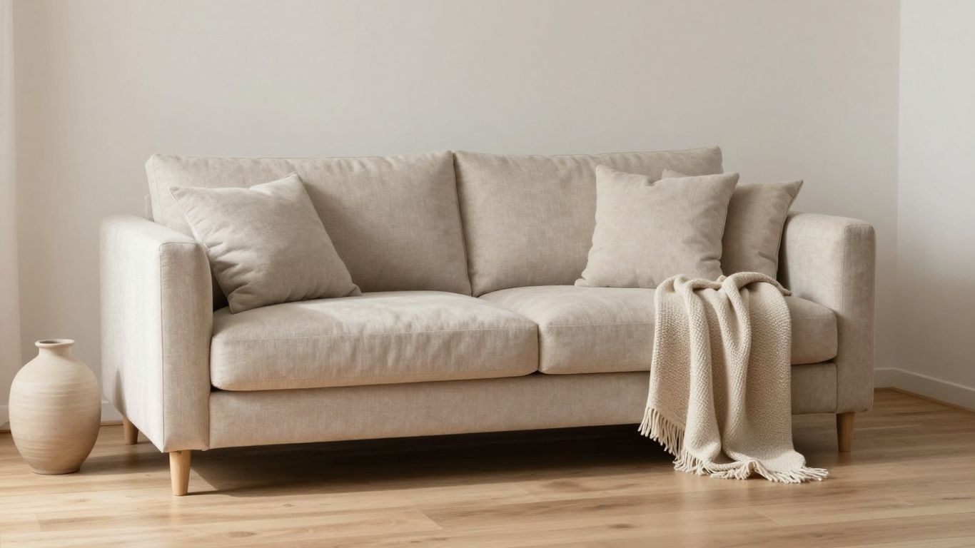 Gemütliches Wohnzimmer mit natürlichen Materialien und sanftem Licht.