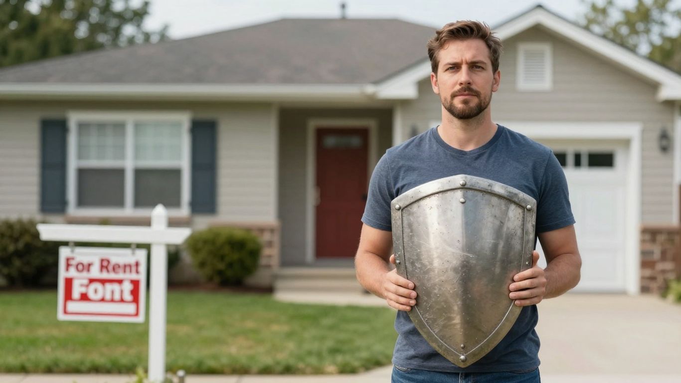 Homeowner protecting a rental property with a shield.