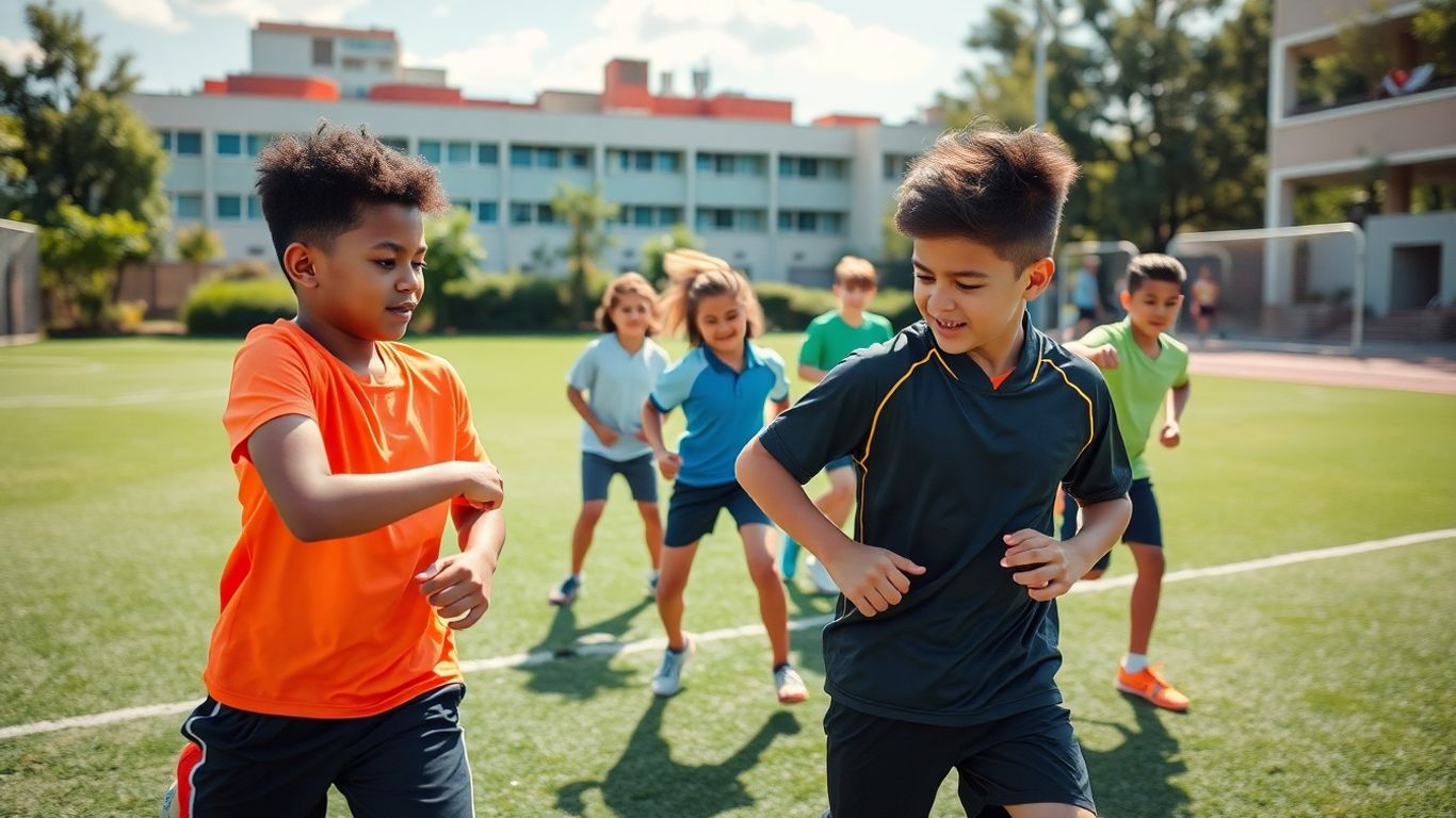 Sportunterricht: Athleten trainieren im Freien