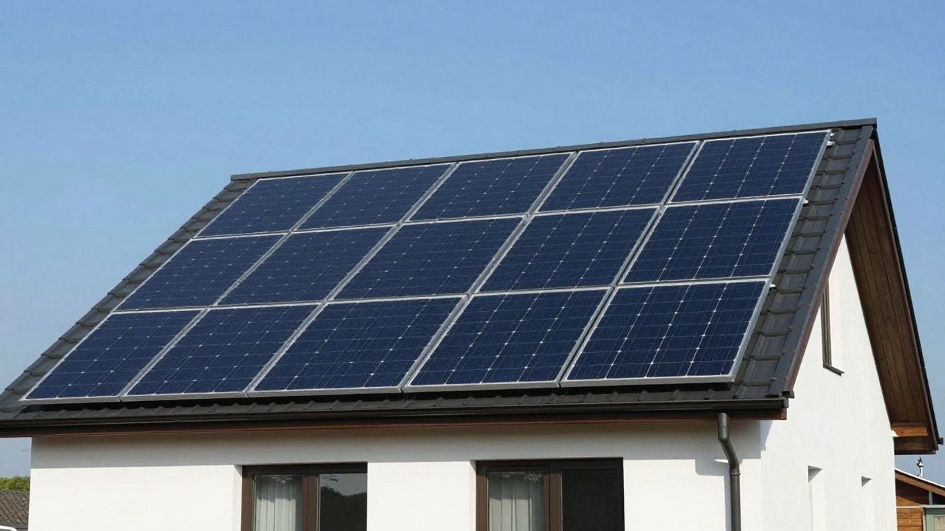 Photovoltaic solar panels on a house roof.