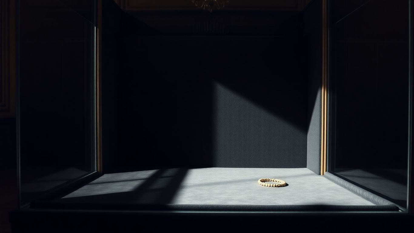 Vitrine vide au Louvre après le vol de bijoux.