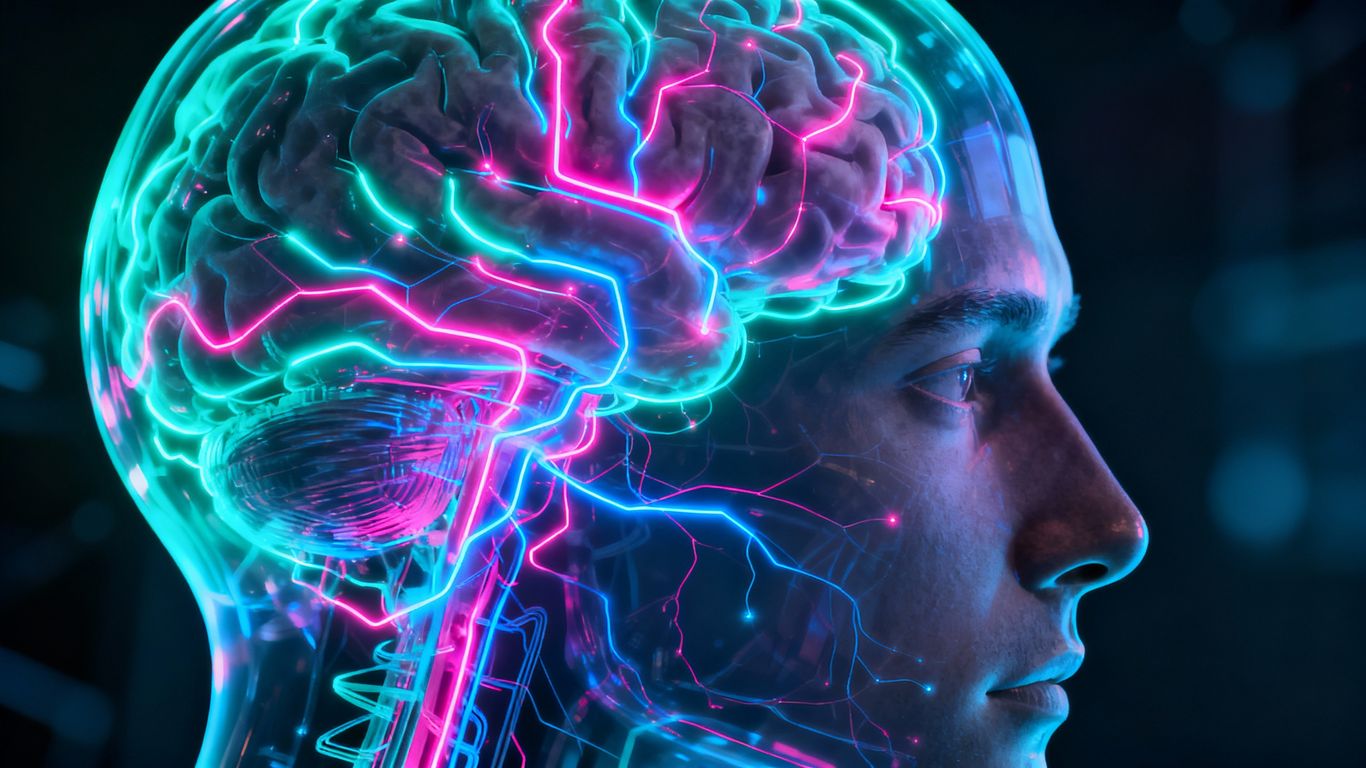 Brain with glowing connections, memory concept.