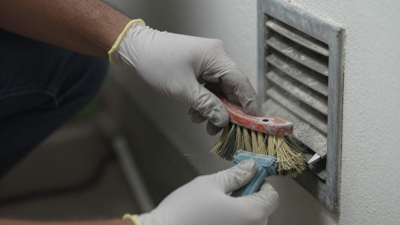 Cleaning dusty air vent with a brush