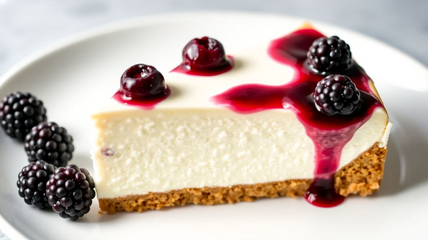 No bake huckleberry cheesecake slice with glossy berry topping.