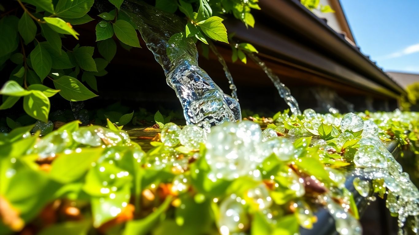 Plano gutter cleaning with clear, flowing water.