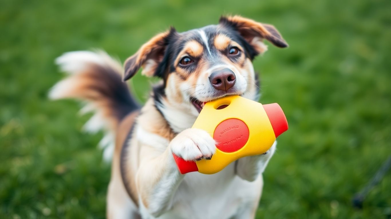 Dog playing with a squeaky toy