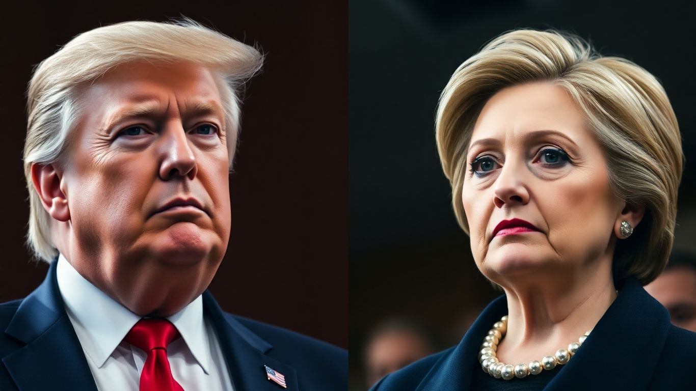 Trump and Clinton in a courtroom setting.