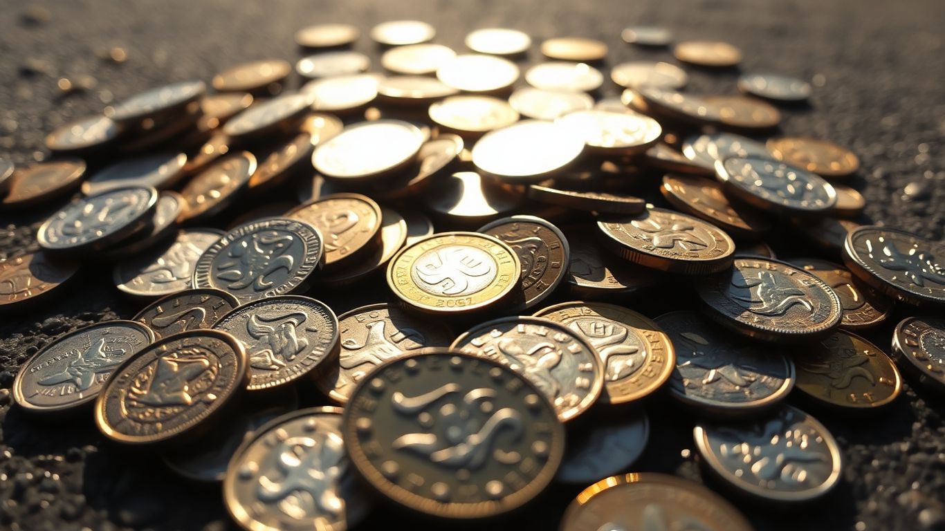 Pile of valuable rare coins with intricate designs.