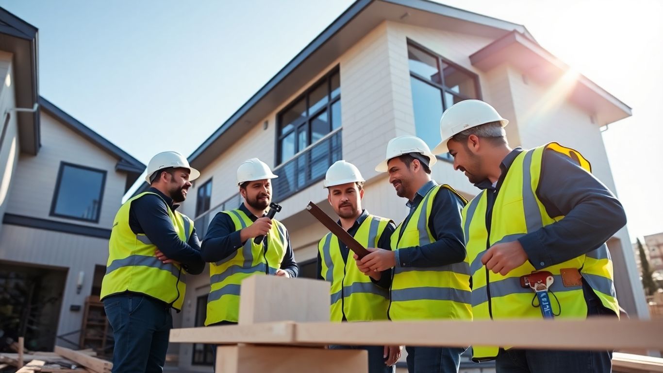 Construction workers building a modern home in Ansley Park.