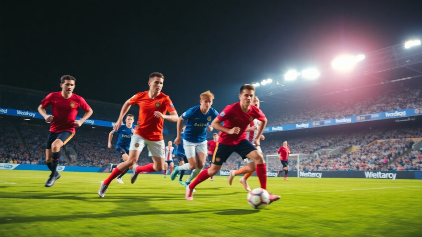 Joueurs de football en action sur un terrain vert