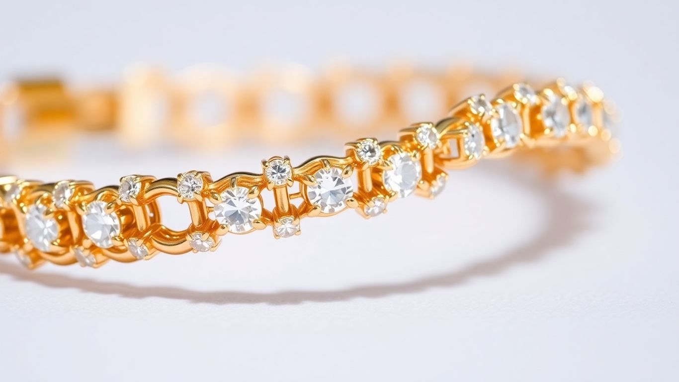 Sparkling gold tennis bracelet with diamonds.