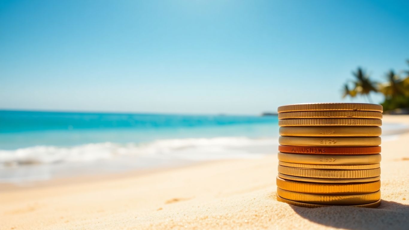 Australian beach with money on sand
